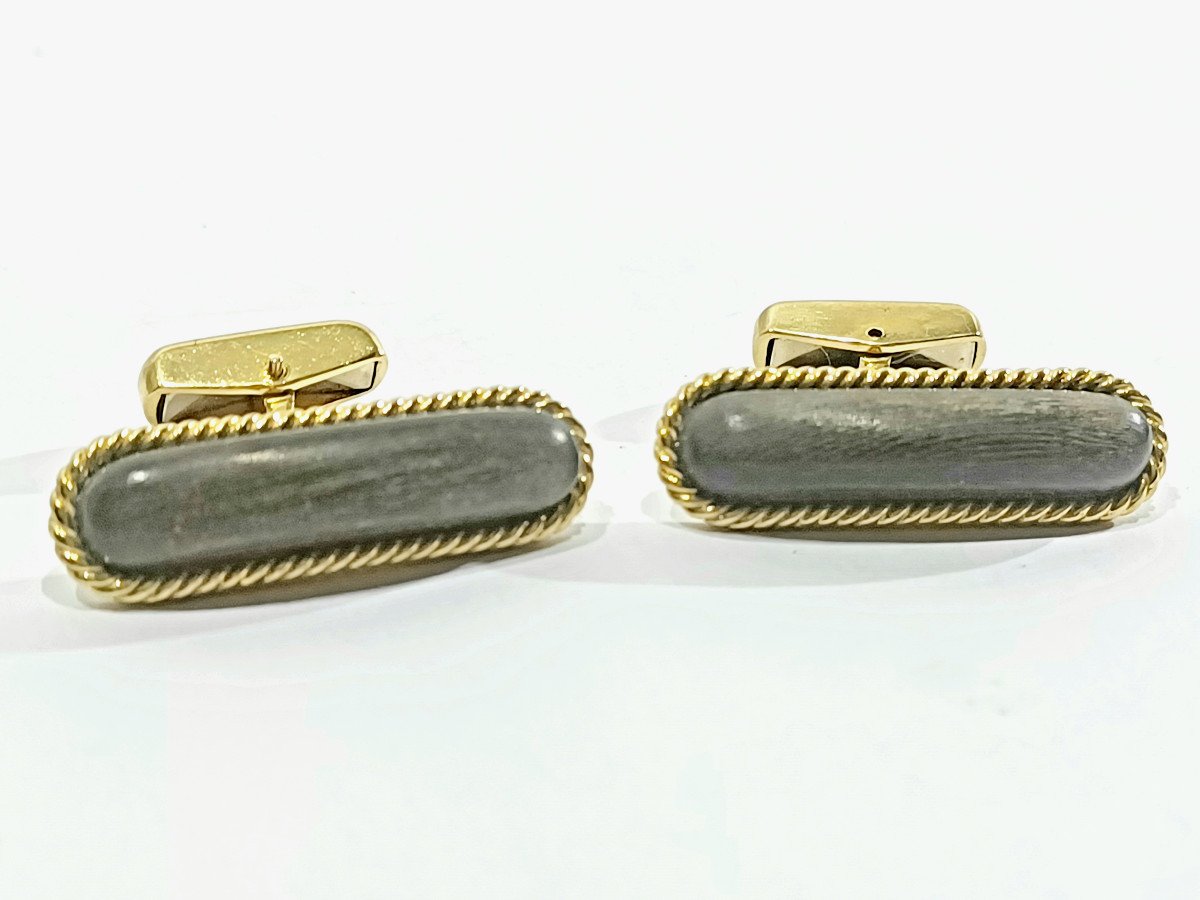 Paire De Boutons De Manchette En Or Et ébene - Castafiore
