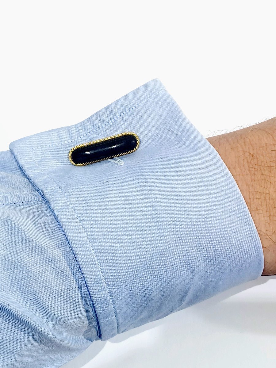 Paire De Boutons De Manchette En Or Et ébene - Castafiore