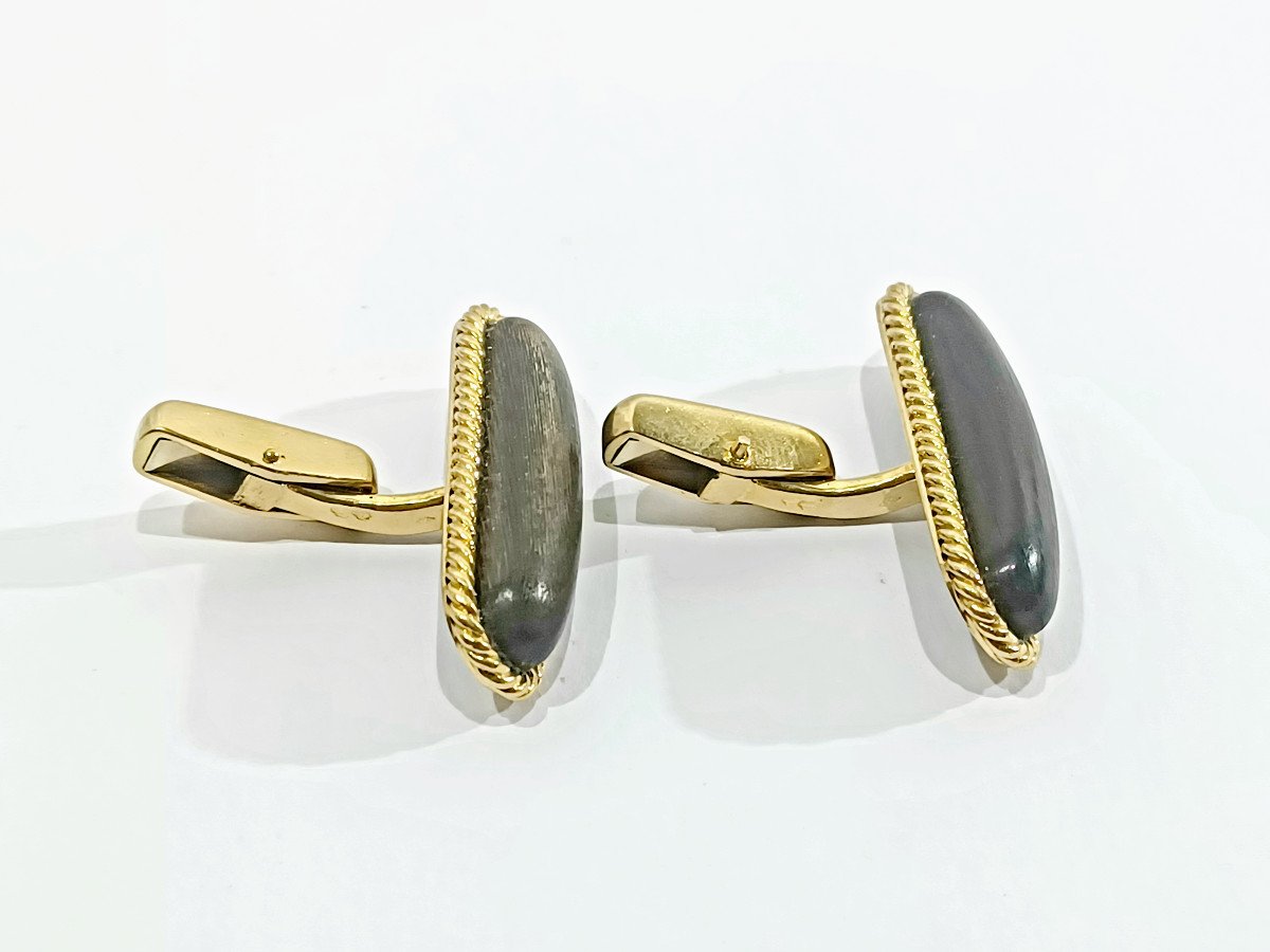 Paire De Boutons De Manchette En Or Et ébene - Castafiore