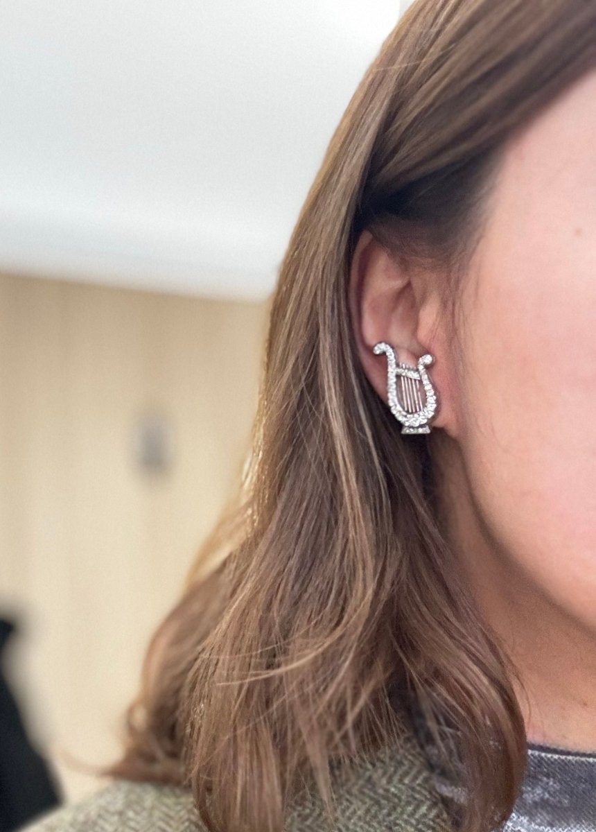 Paire de clips d'oreilles LYRES en diamants - Castafiore