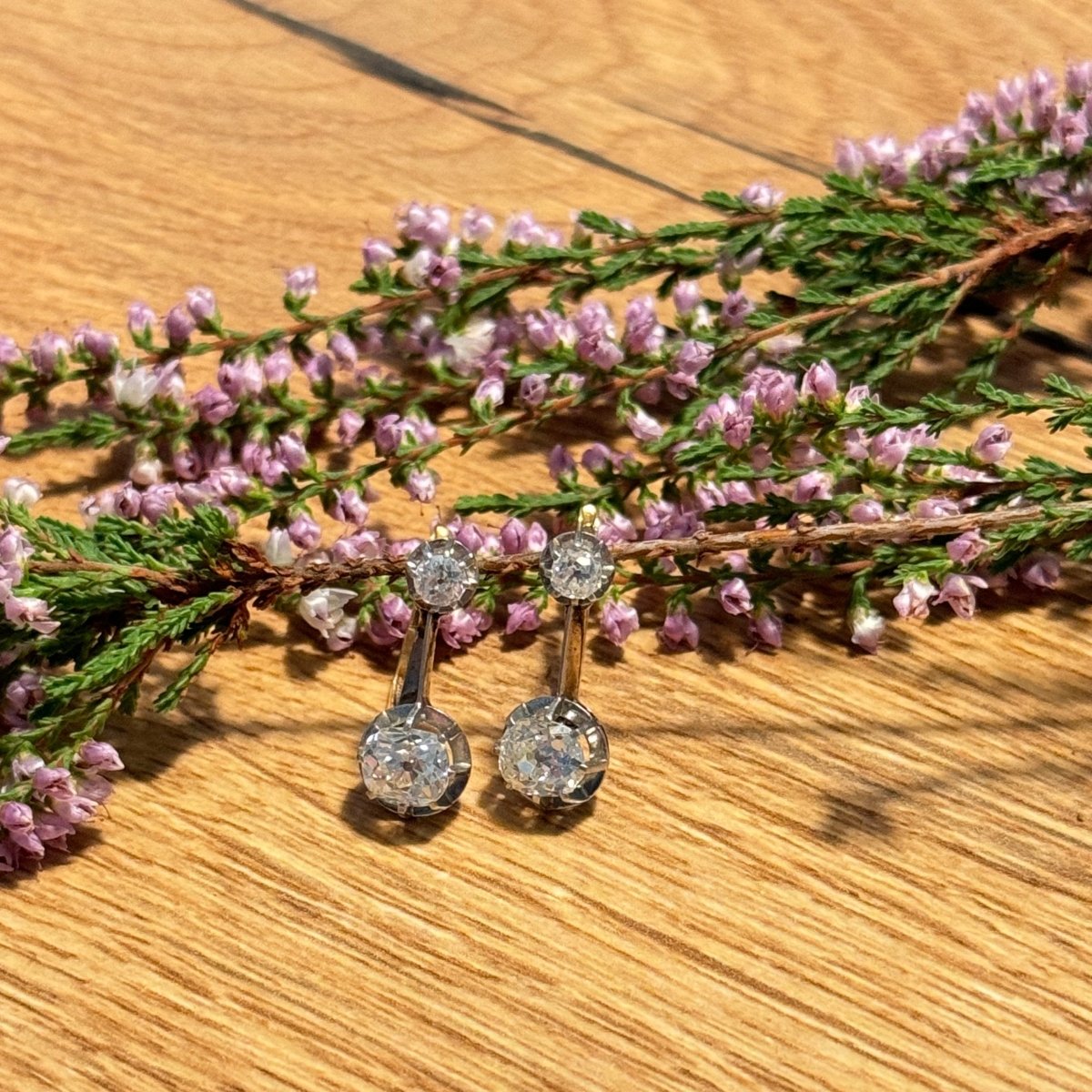 Paire de dormeuses diamants taille ancienne - Castafiore