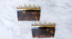 Paire de Peignes Diamants et Perles Fines sur Or - Castafiore