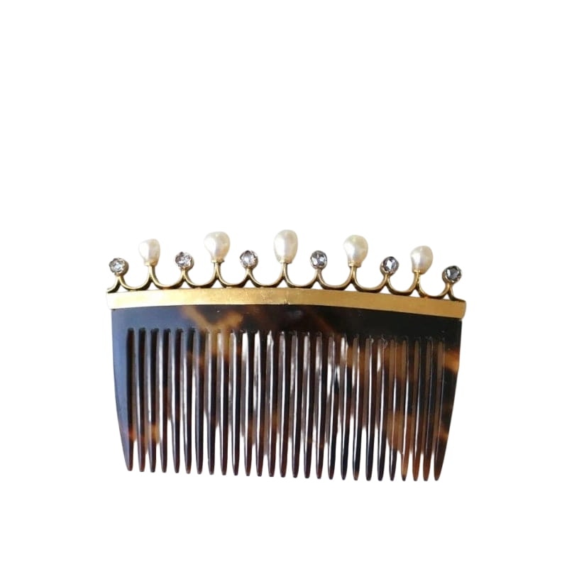 Paire de Peignes Diamants et Perles Fines sur Or - Castafiore
