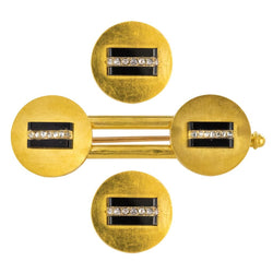 Parure ancienne boutons de gilet et broche onyx et diamants - Castafiore