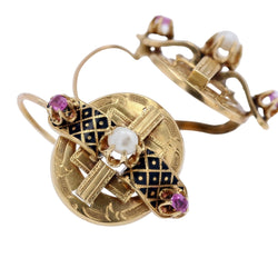 Parure ancienne Napoléon III Perles fines rubis émail noir - Castafiore