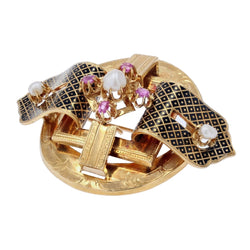 Parure ancienne Napoléon III Perles fines rubis émail noir - Castafiore