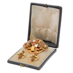 Parure ancienne Napoléon III Perles fines rubis émail noir - Castafiore