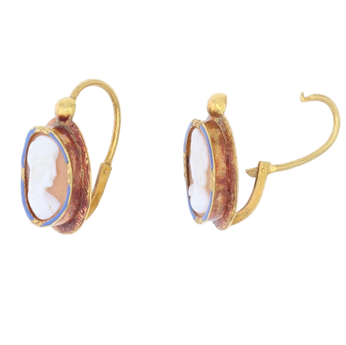 Parure Boucles d'oreilles et Broche ancienne or camée et émail - Castafiore