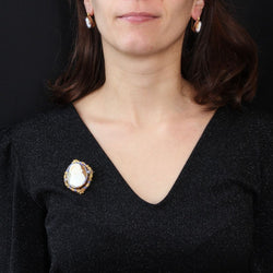 Parure Boucles d'oreilles et Broche ancienne or camée et émail - Castafiore