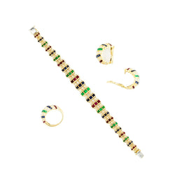 Parure CARTIER en or jaune, saphirs, émeraudes, rubis et diamants - Castafiore