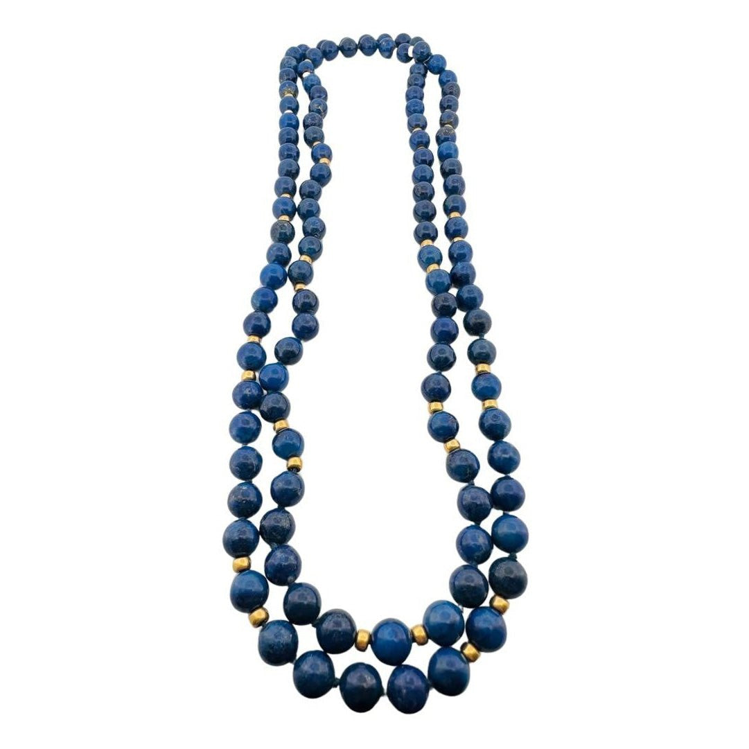 Parure Collier et Bracelet de perles de lapis lazuli et perles d'or - Castafiore