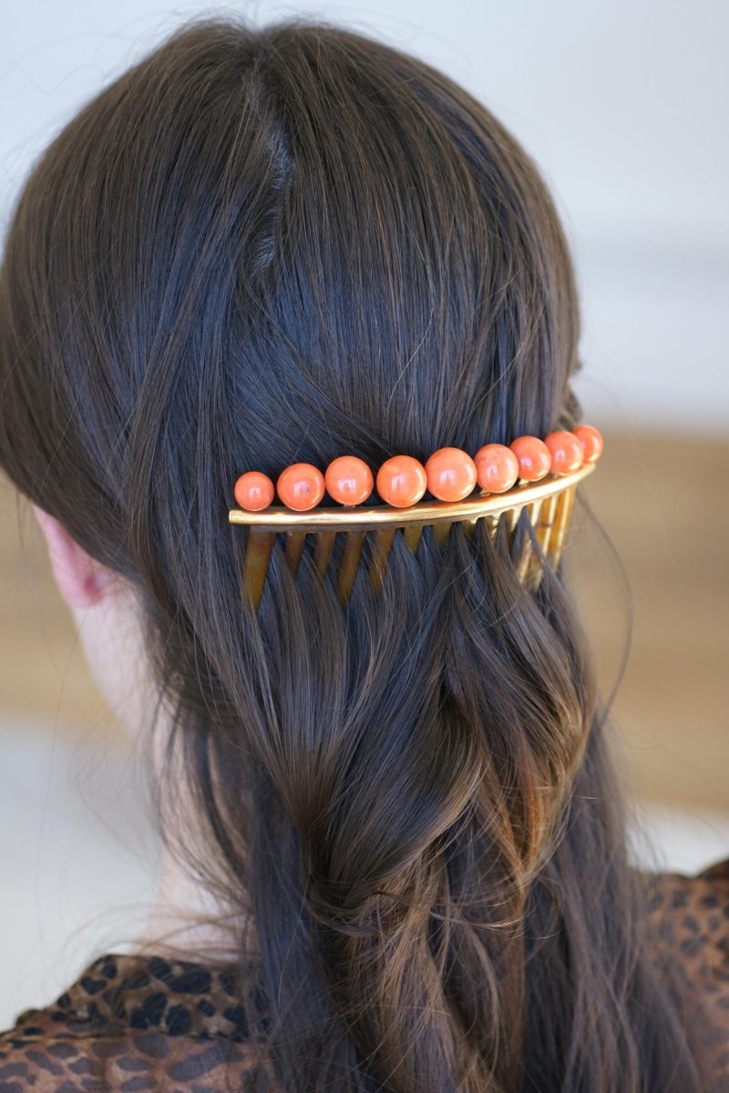 Peigne à Cheveux Ancien Corail Or Jaune - Castafiore
