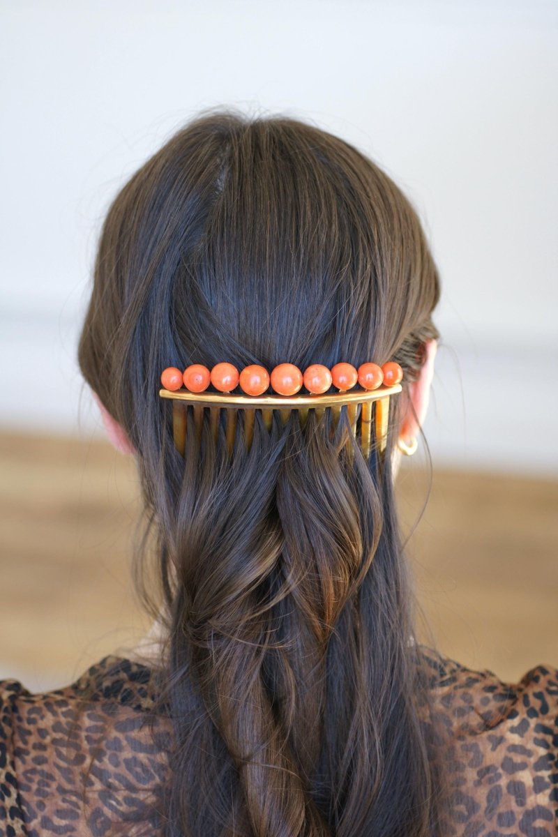 Peigne à Cheveux Ancien Corail Or Jaune - Castafiore