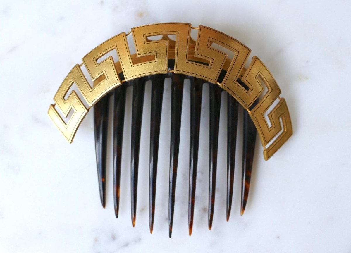 Peigne Ancien Méandre Grec Or Jaune et Ecaille - Castafiore