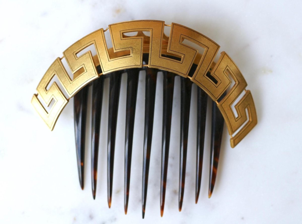 Peigne Ancien Méandre Grec Or Jaune et Ecaille - Castafiore
