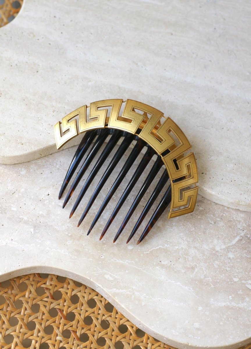 Peigne Ancien Méandre Grec Or Jaune et Ecaille - Castafiore