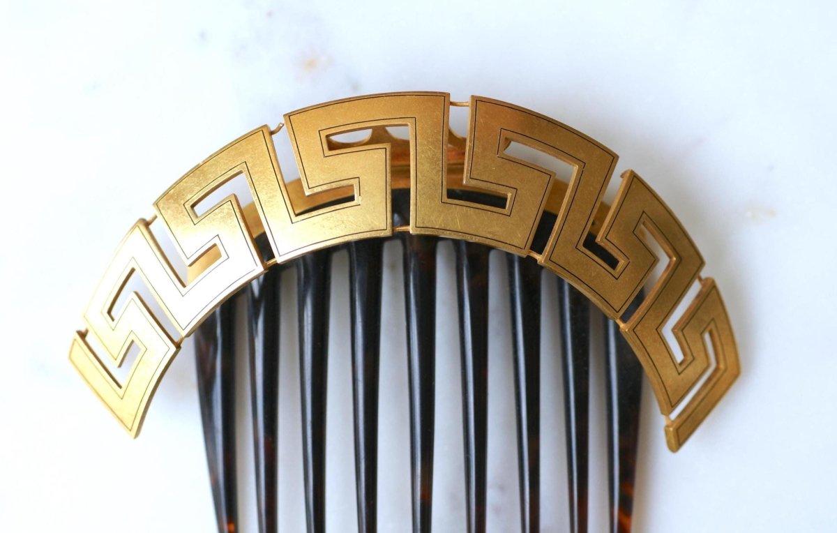 Peigne Ancien Méandre Grec Or Jaune et Ecaille - Castafiore