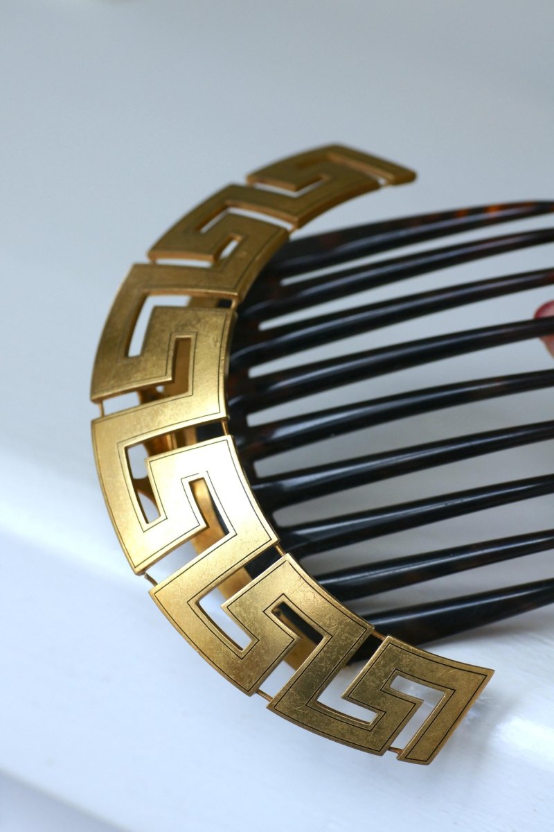 Peigne Ancien Méandre Grec Or Jaune et Ecaille - Castafiore