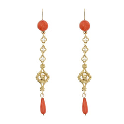 Pendants d'oreilles ANCIENS Corail en or jaune - Castafiore