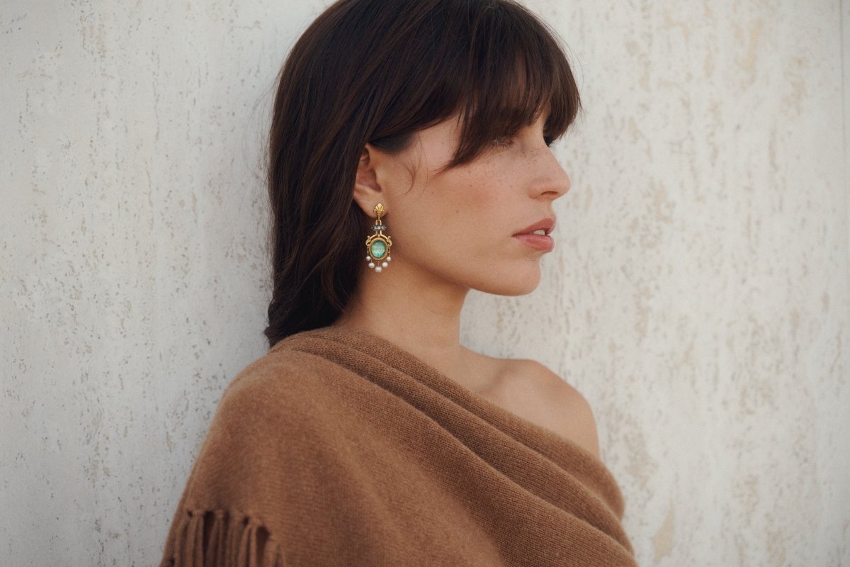 Pendants d’Oreilles Emeraudes, Perles Fines, Diamants - Castafiore