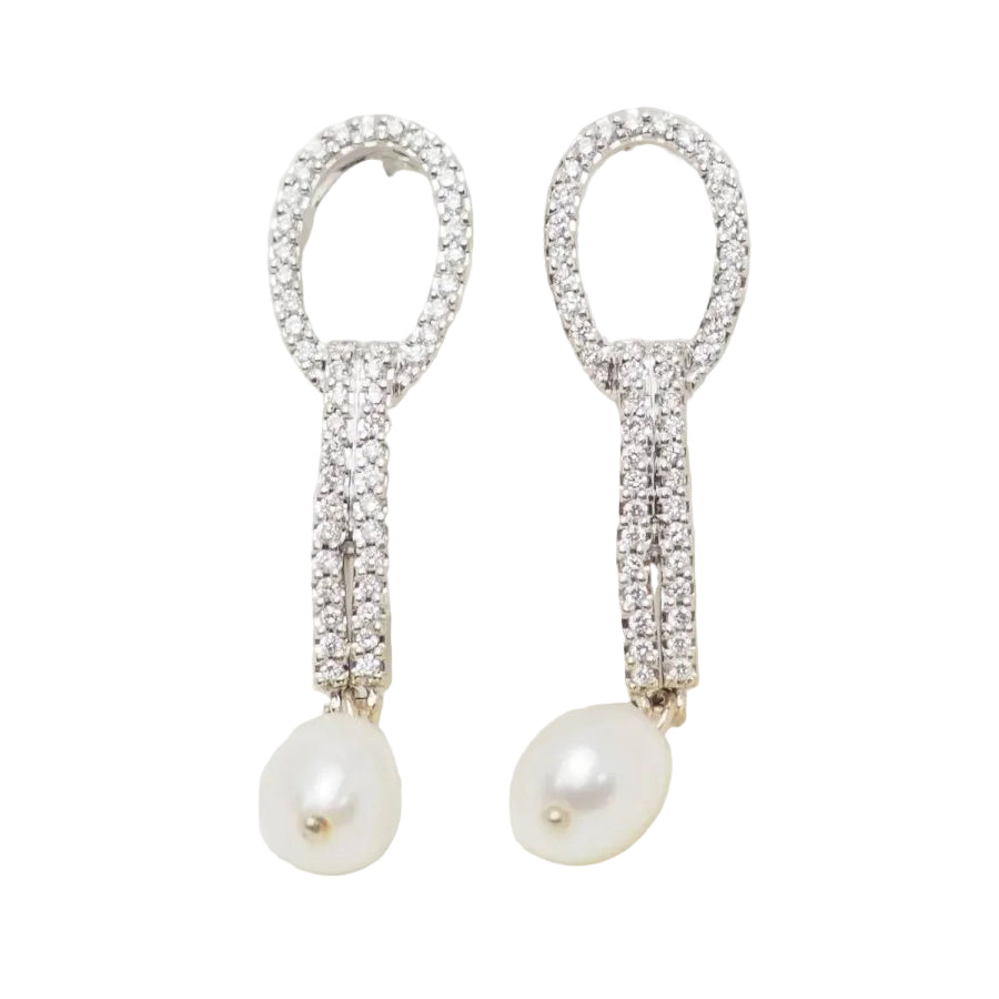 Pendants d'oreilles en or blanc, diamants et perles de culture - Castafiore