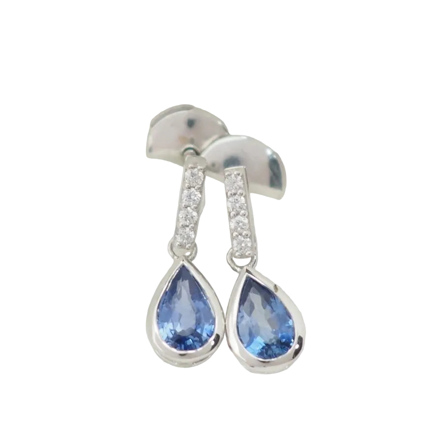 Pendants d'oreilles en or blanc, saphirs et diamants - Castafiore