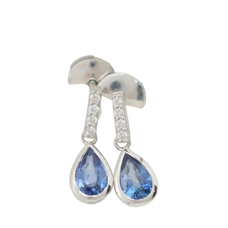 Pendants d'oreilles en or blanc, saphirs et diamants - Castafiore