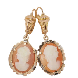 Pendants d'oreilles en or jaune et camée - Castafiore