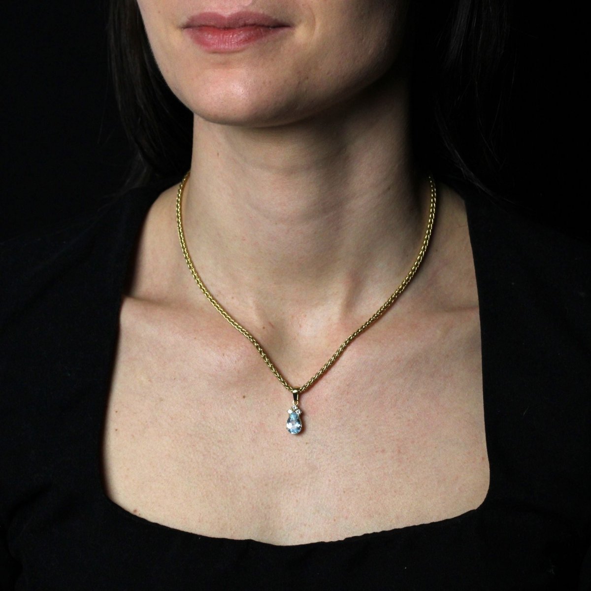 Pendentif AIGUE - MARINE Diamants en or jaune - Castafiore