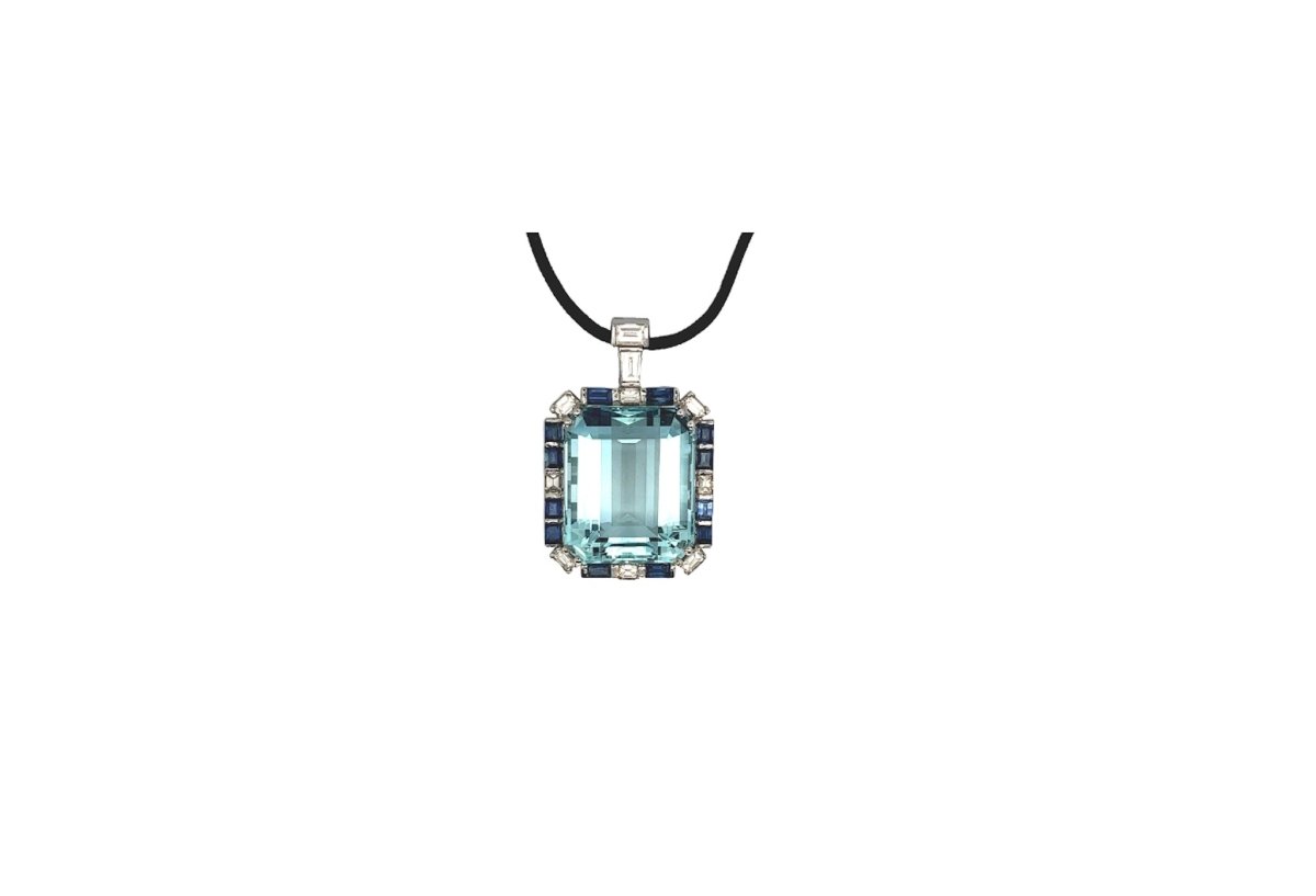 Pendentif aigue marine, diamants et saphirs - Castafiore