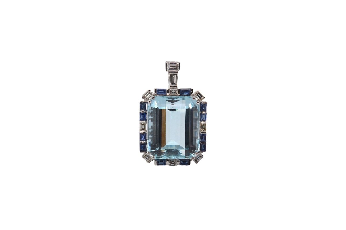 Pendentif aigue marine, diamants et saphirs - Castafiore