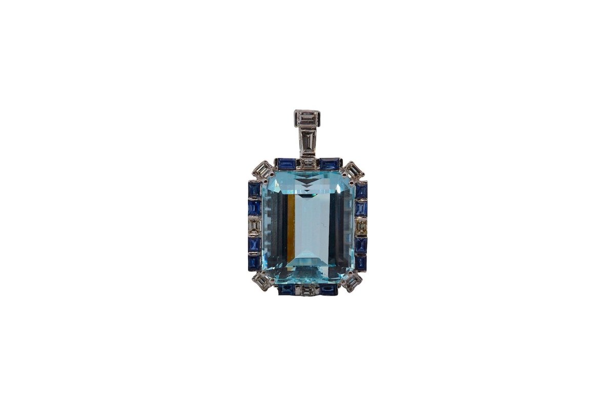 Pendentif aigue marine, diamants et saphirs - Castafiore