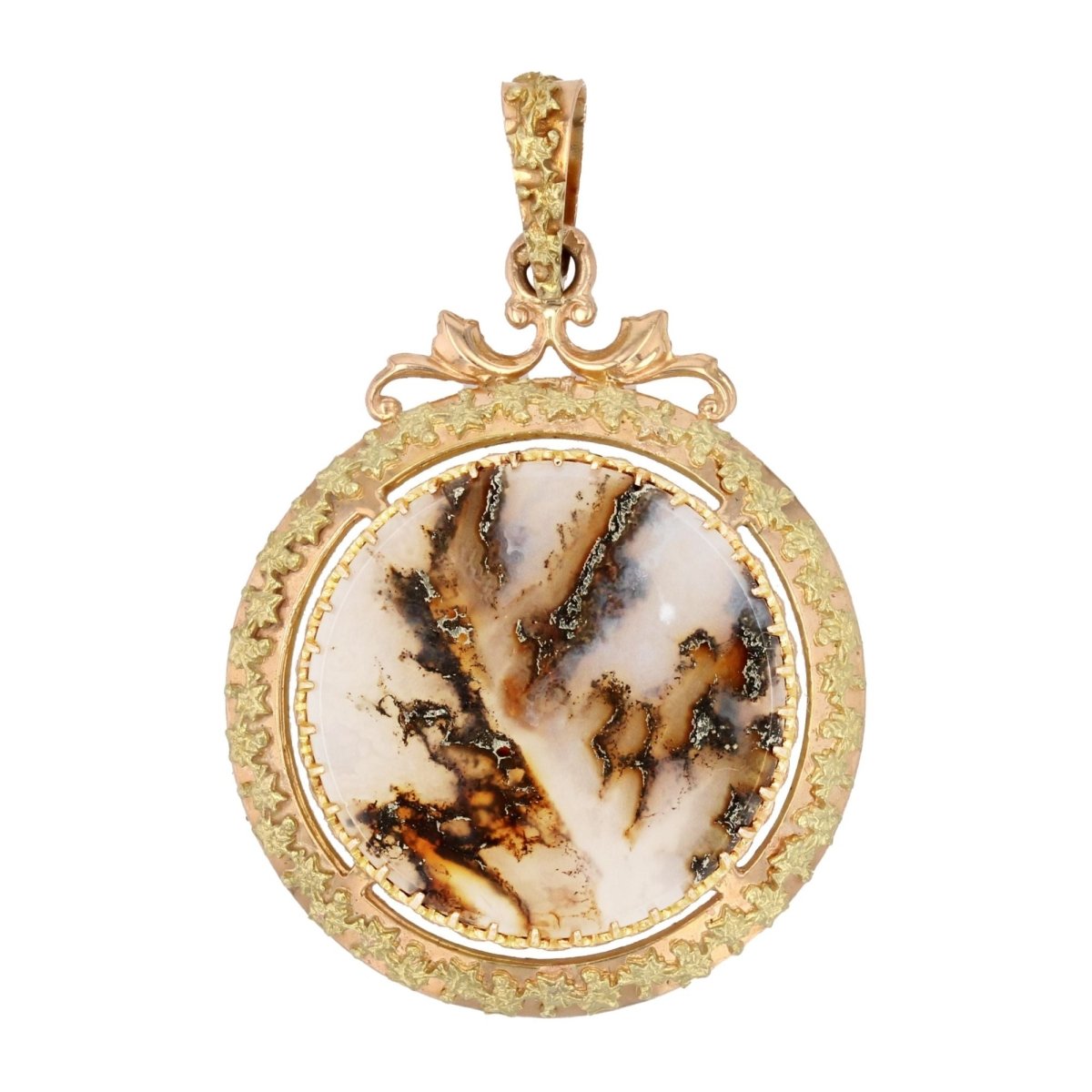 Pendentif ancien agate dendritique et or - Castafiore
