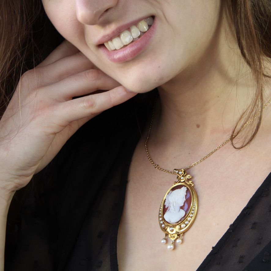 Pendentif ancien Camée et Perles fines - Castafiore