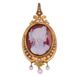 Pendentif ancien Camée et Perles fines - Castafiore