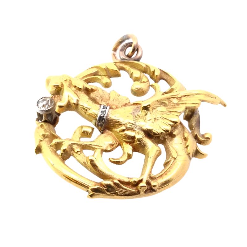 Pendentif ancien chimère des années 1900 en or 18k - Castafiore