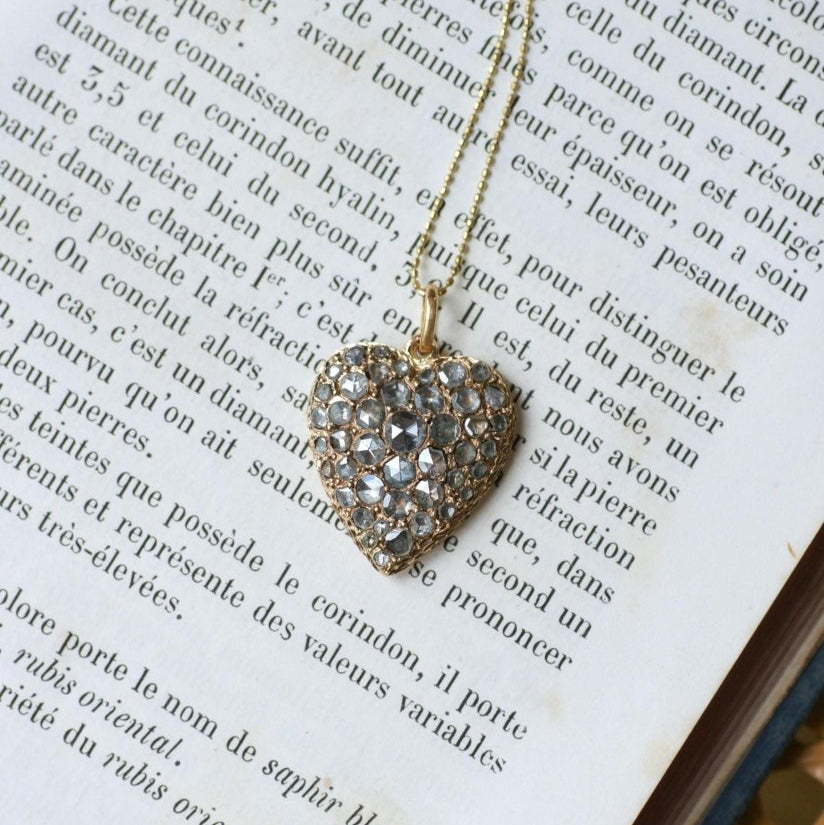 Pendentif ANCIEN Cœur en or rose et diamants - Castafiore