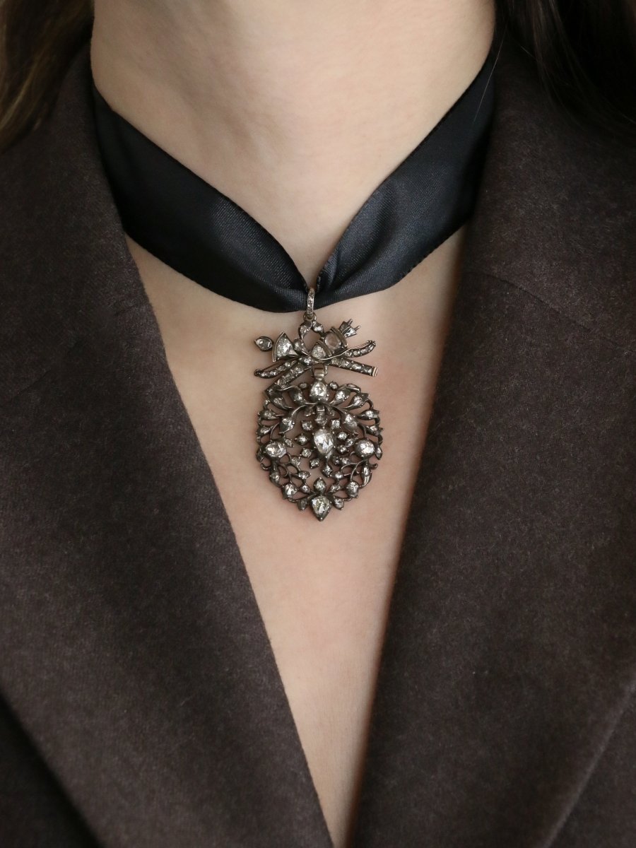 Pendentif ancien cœur flamand diamants taille rose - Castafiore