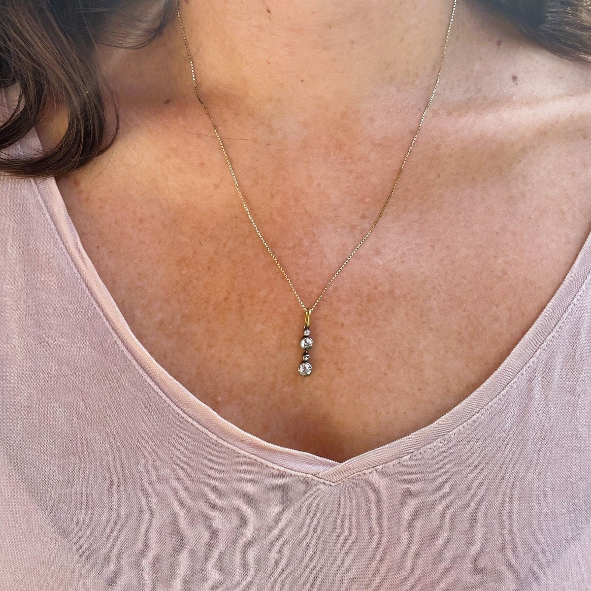 Pendentif ancien diamants en or jaune et argent