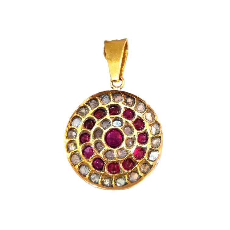 Pendentif Ancien en or jaune et argent avec rubis et diamants - Castafiore
