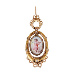 Pendentif ANCIEN Miniature en or rose et nacre - Castafiore