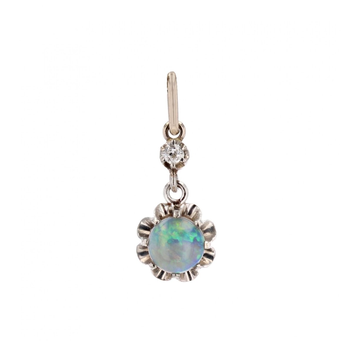 Pendentif ANCIEN Opale et diamant en or jaune et platine - Castafiore