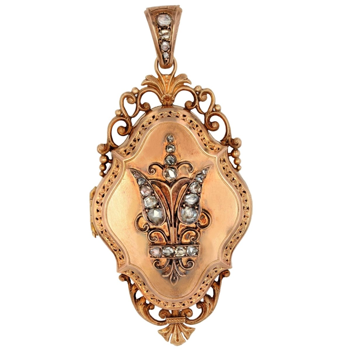 Pendentif ancien or rose diamants ouvrant - Castafiore