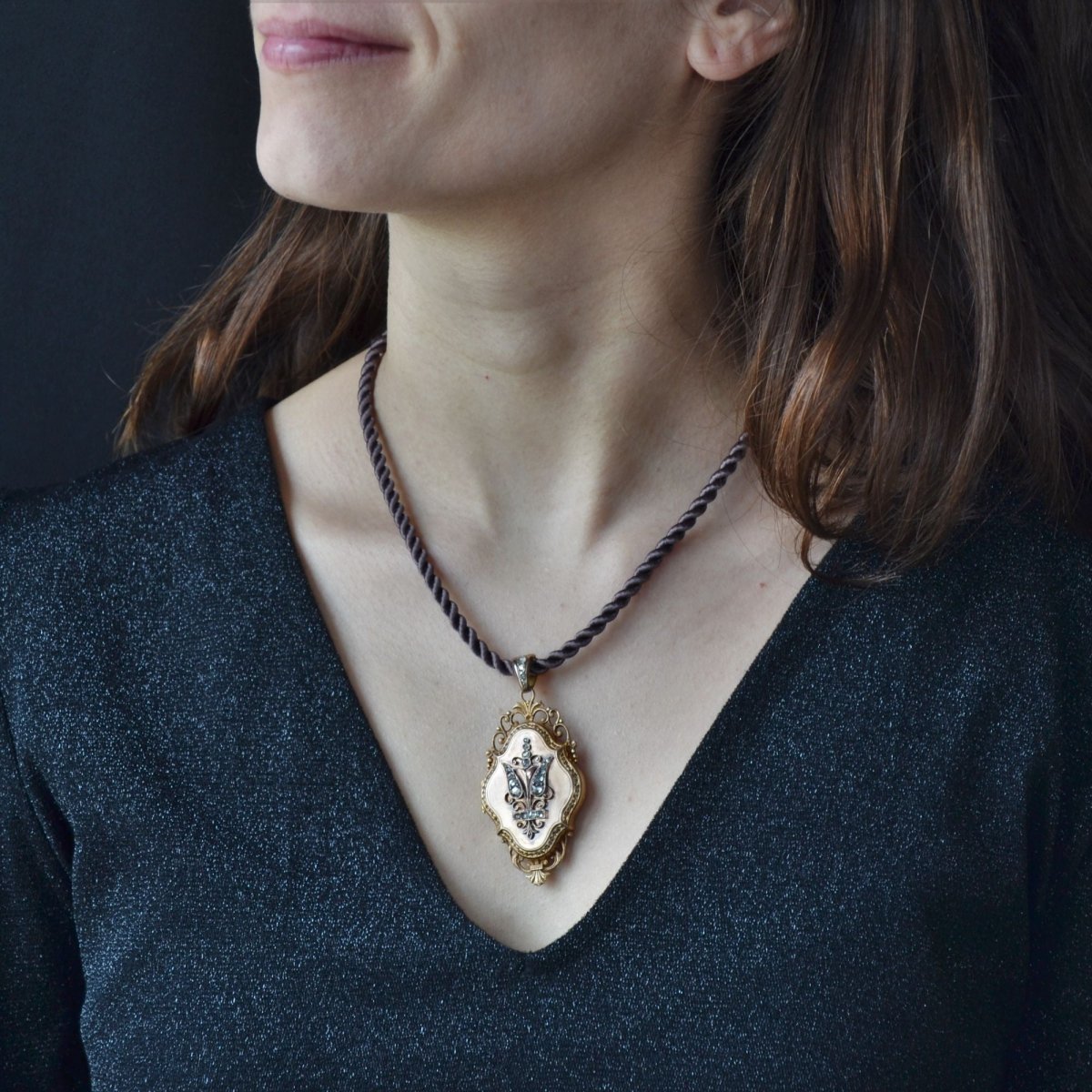 Pendentif ancien or rose diamants ouvrant - Castafiore