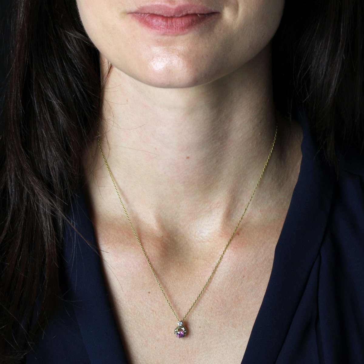 Pendentif ancien saphir rose et sa chaine - Castafiore