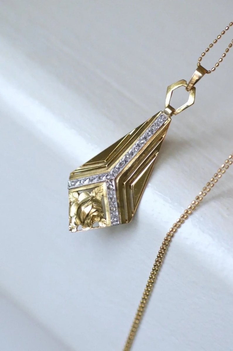 Pendentif Art Déco Diamants Or Jaune et Platine - Castafiore