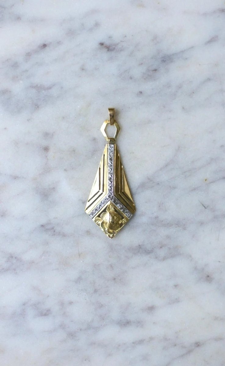 Pendentif Art Déco Diamants Or Jaune et Platine - Castafiore