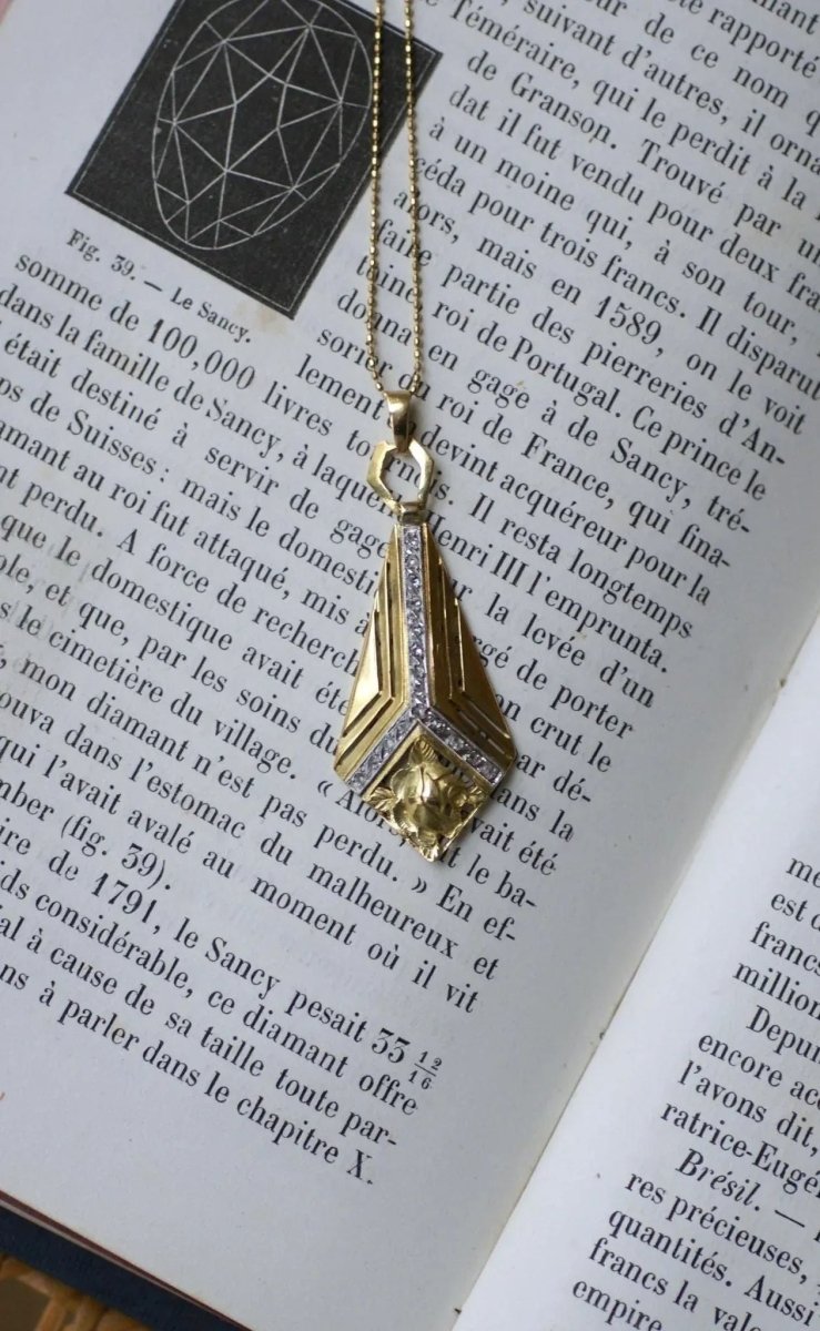 Pendentif Art Déco Diamants Or Jaune et Platine - Castafiore