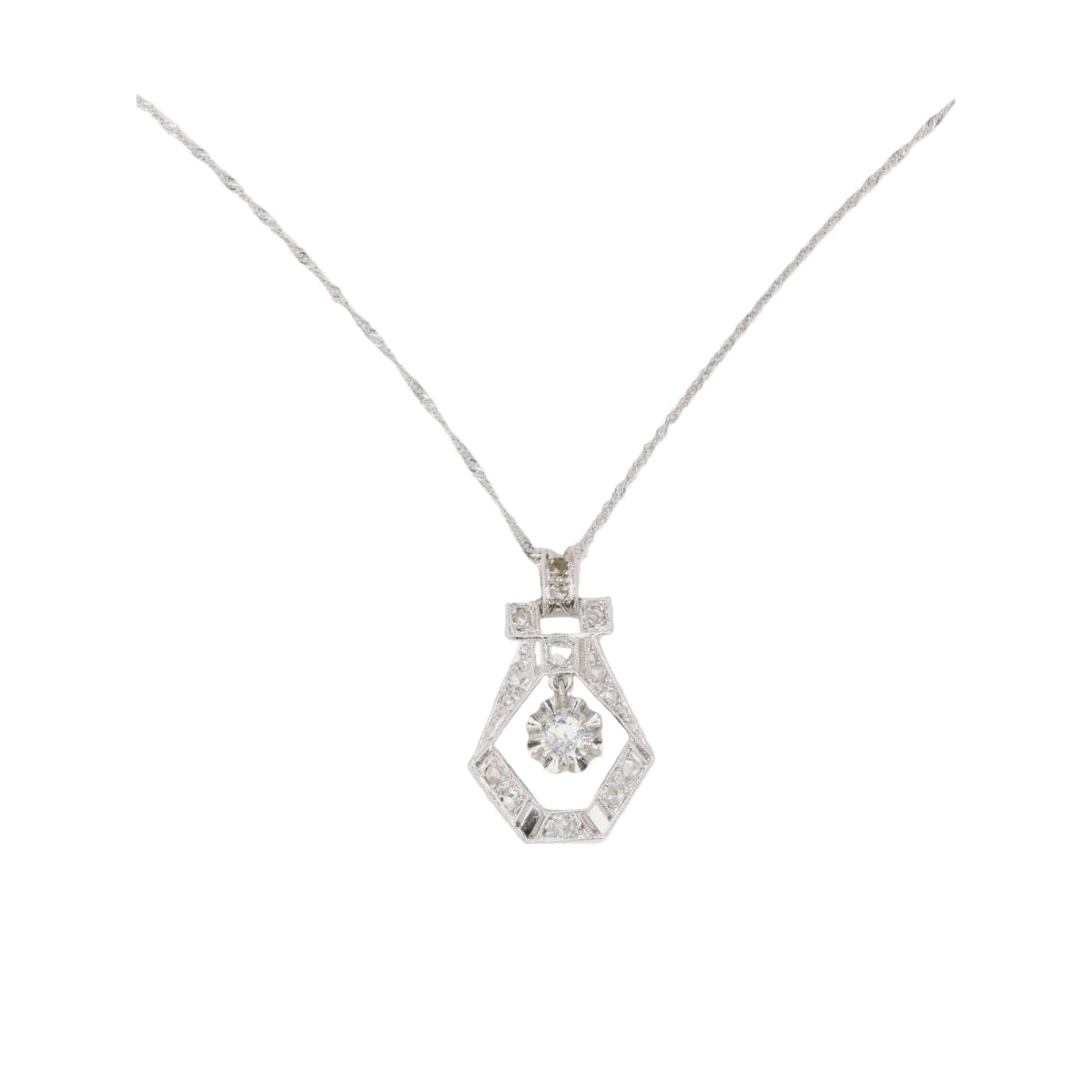 Pendentif Art Deco or blanc platine diamants - Castafiore