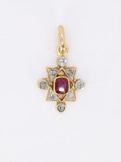 Pendentif Art Deco or jaune diamants rubis - Castafiore